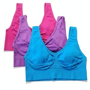 Freedom Size M/L NEW 3 Bras Set Pink Purple Blue Stretchy Wire-free Pullover